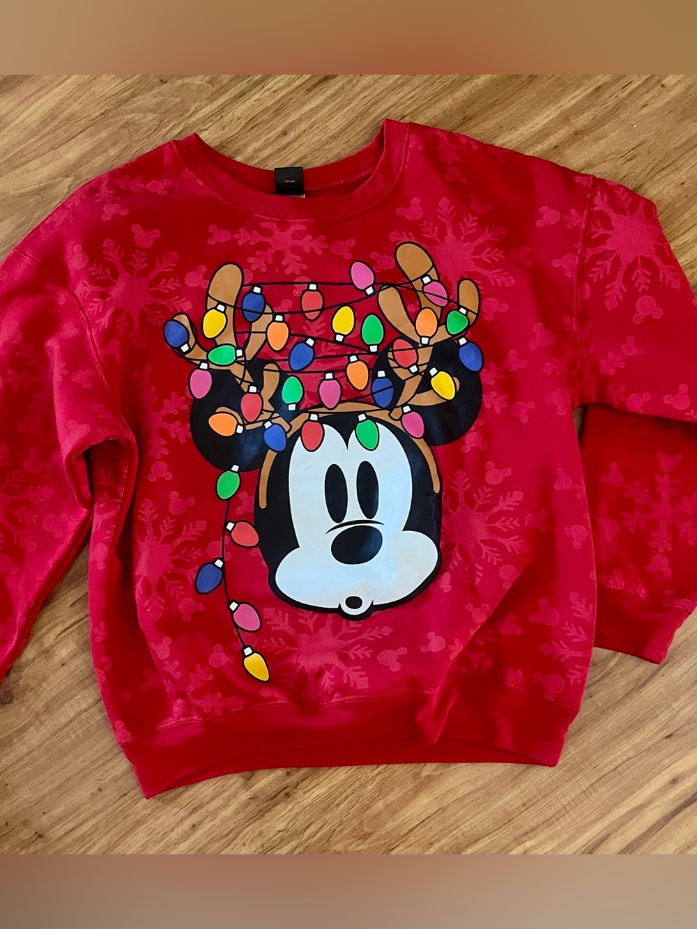 Red Mickey Mouse Holiday Sweatshirt with Colorful Lights